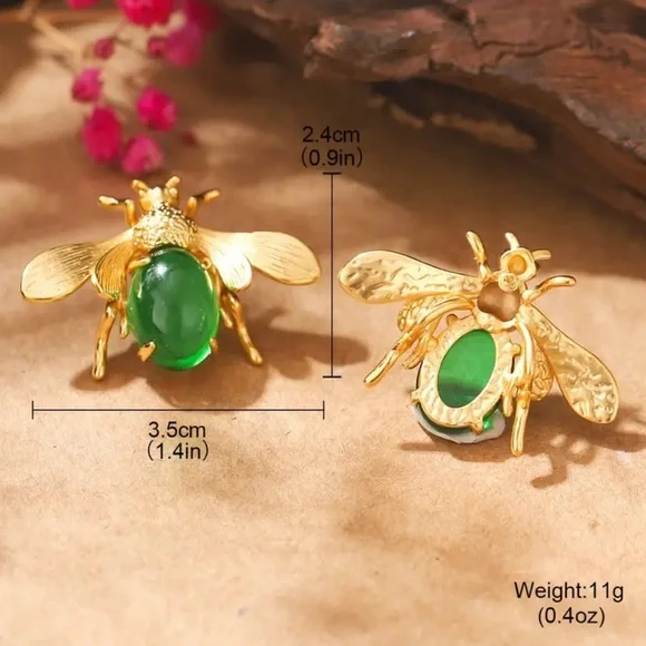 Vintage Boho Bee Stud Earrings. 925 Silver ear needle. Christmas Gift 🎁 Unique - Picture 3 of 3